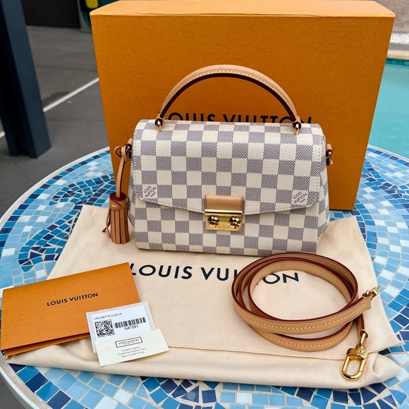 Louis Vuitton Croisette Damier Azur Handbag Rose Ballerine - Picture 1 of 14